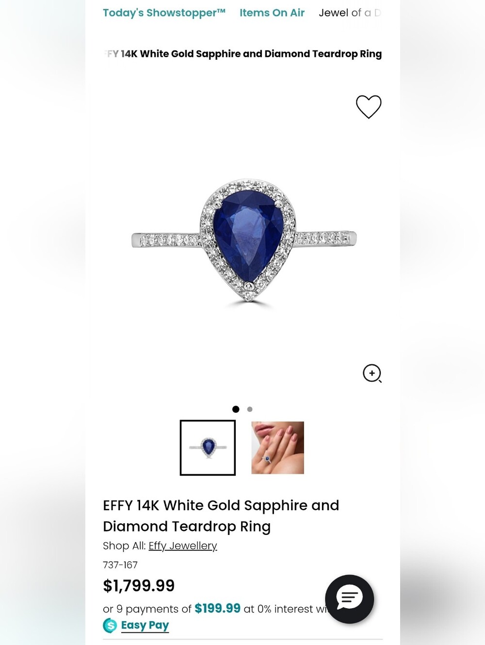 Effy Pear Cut Blue Sapphire Halo Ring in White Gold - Size 5.75